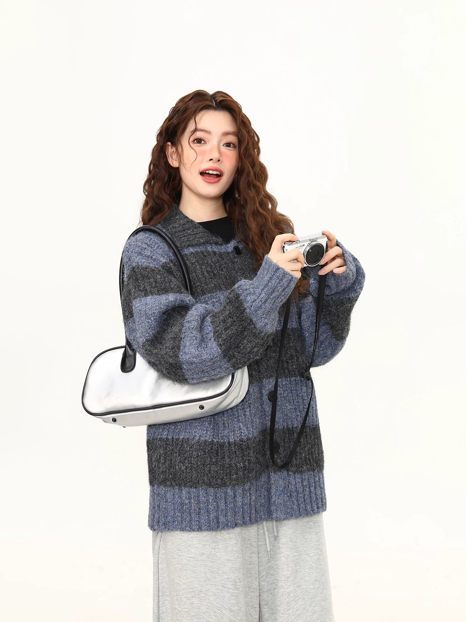 Midnight Haze Wide-Stripe Fuzzy Cardigan