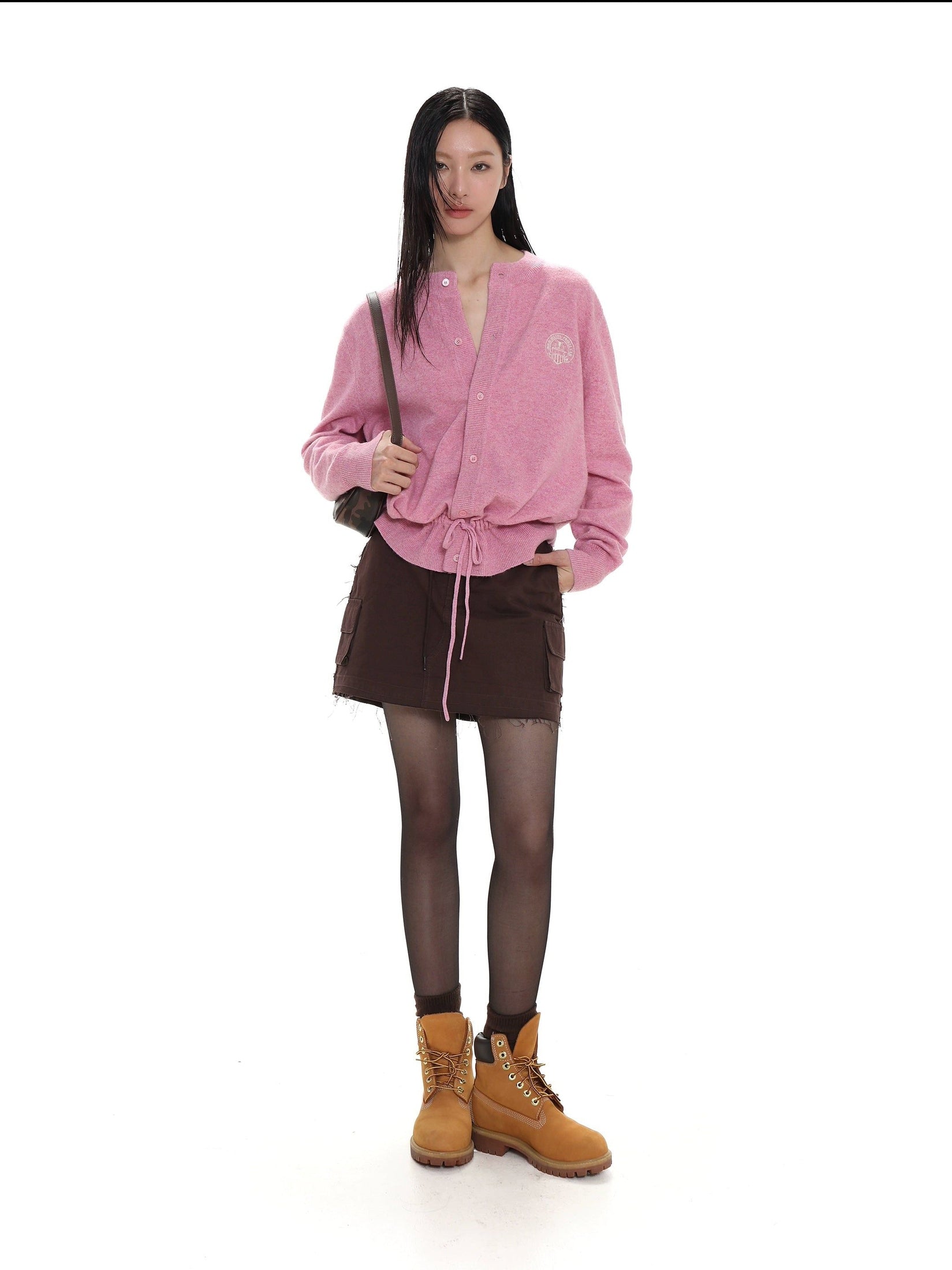 Knit Cardigan with Drawstring and Buttons - chiclara