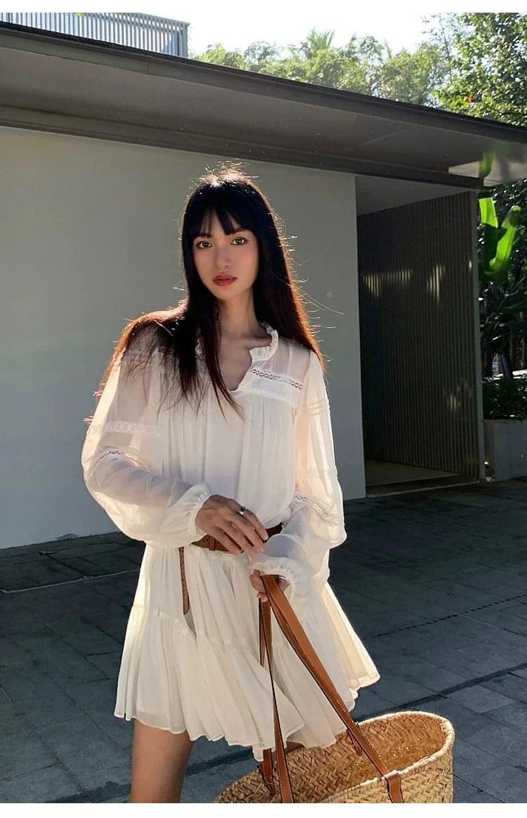 Summer French Style White Shirt Dress - chiclara