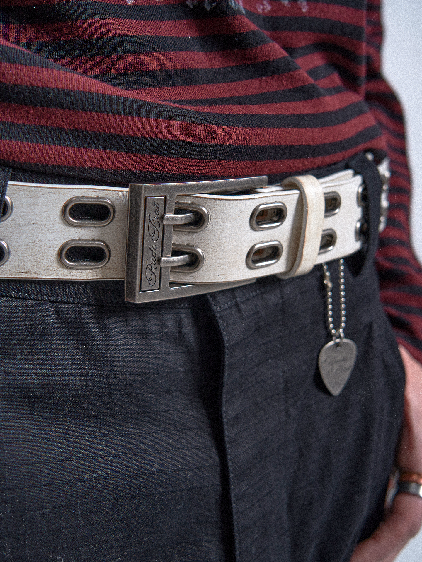 White Industrial Grommet Buckle Belt