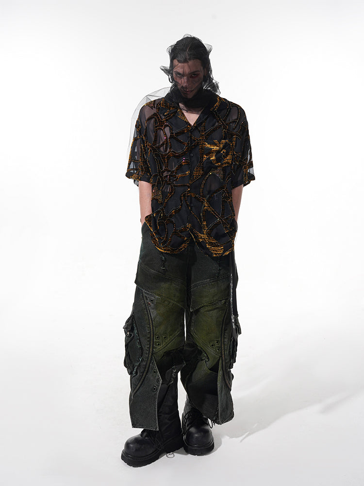 Sheer Beaded Spider Web Shirt