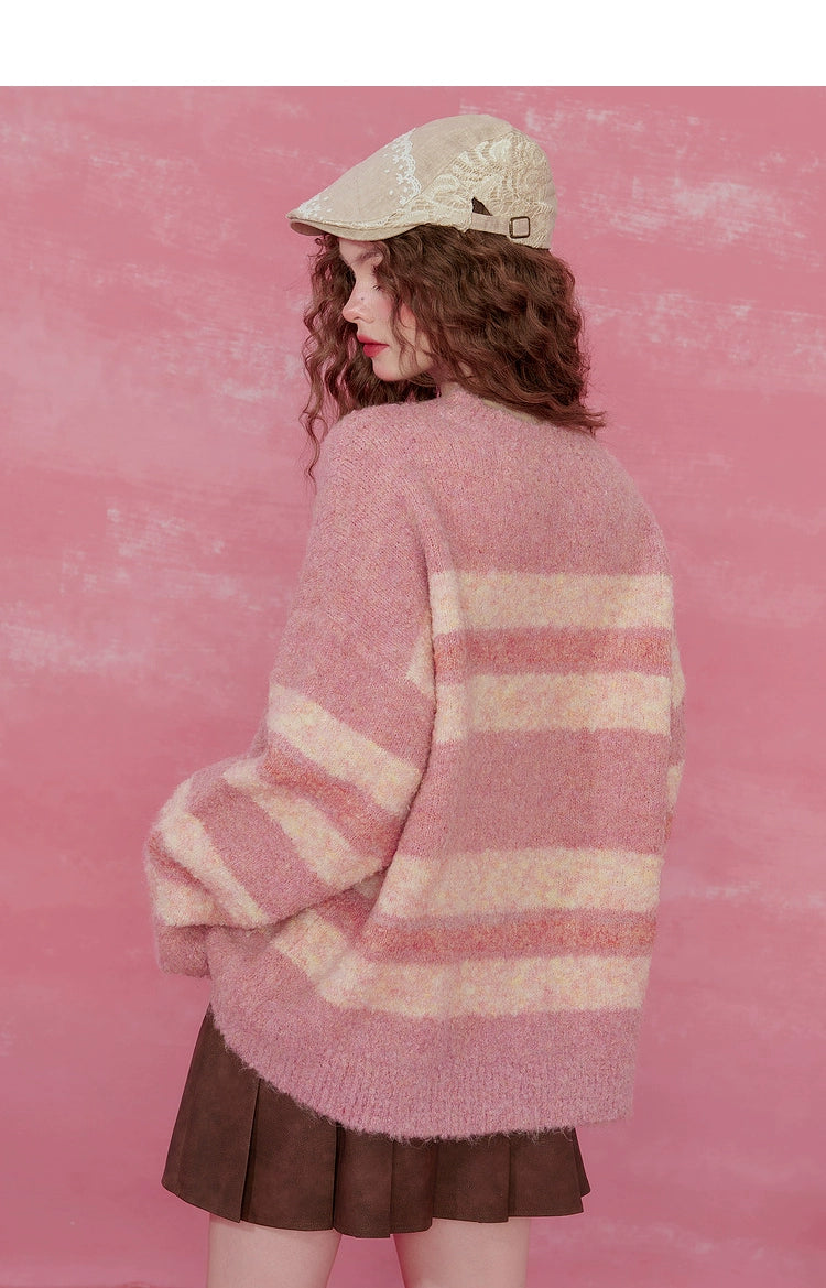 Suéter de mohair rosa rayado