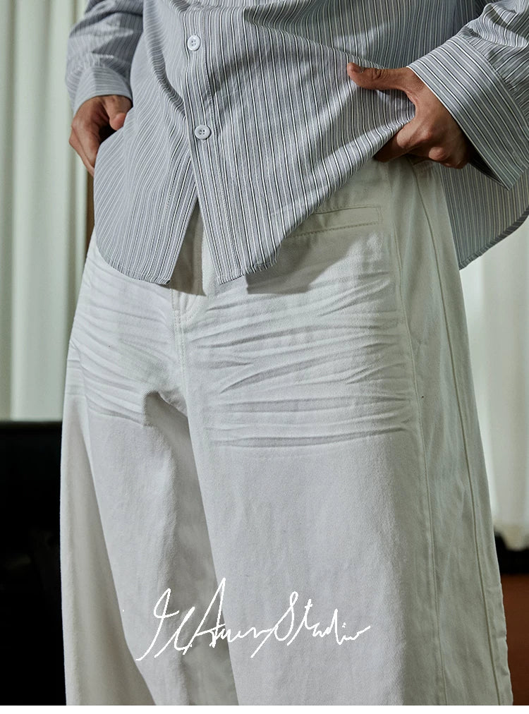Crisp White Wide-Leg Balloon Trousers