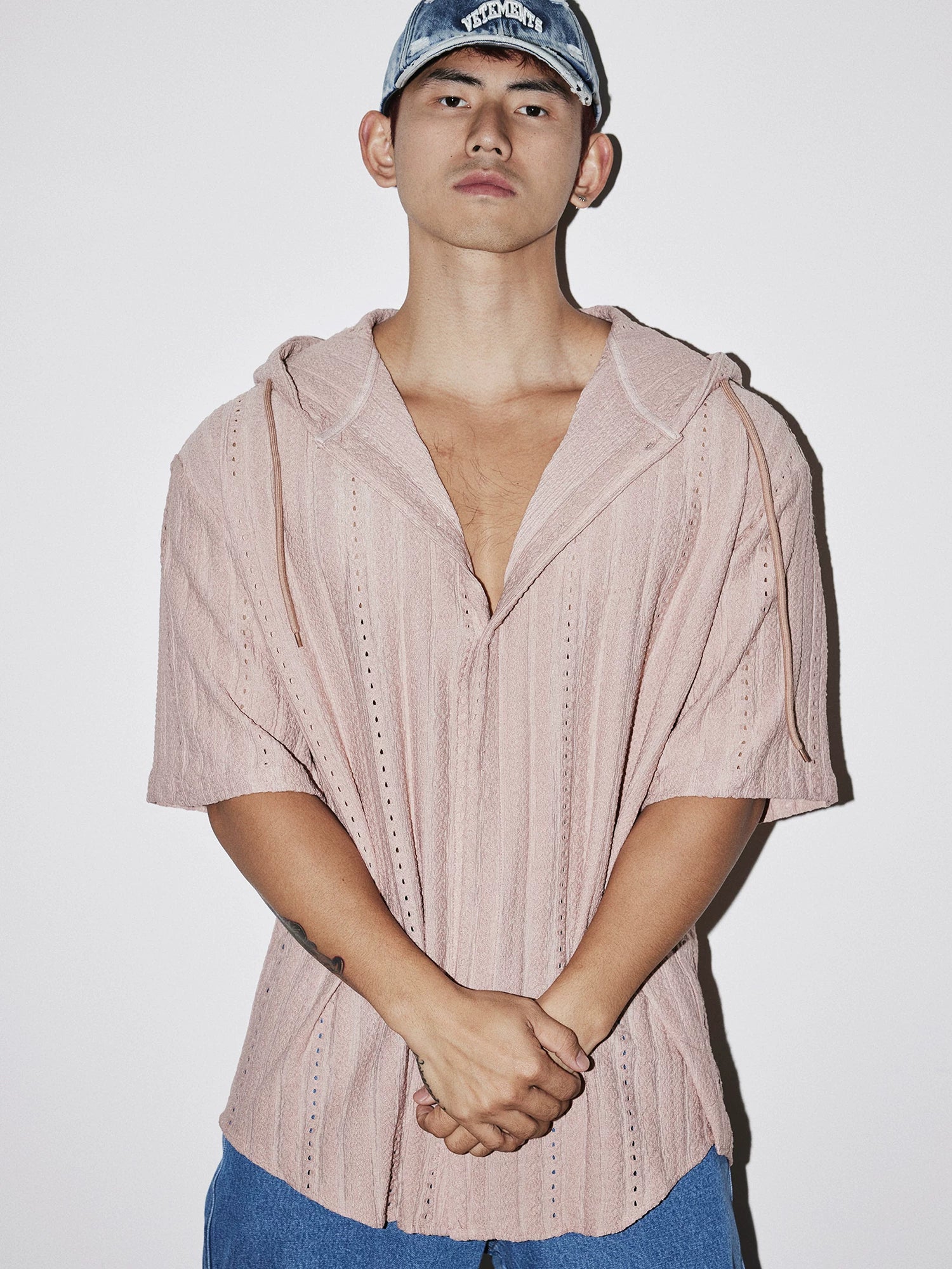 Blush Dune Hooded Textured Shirt