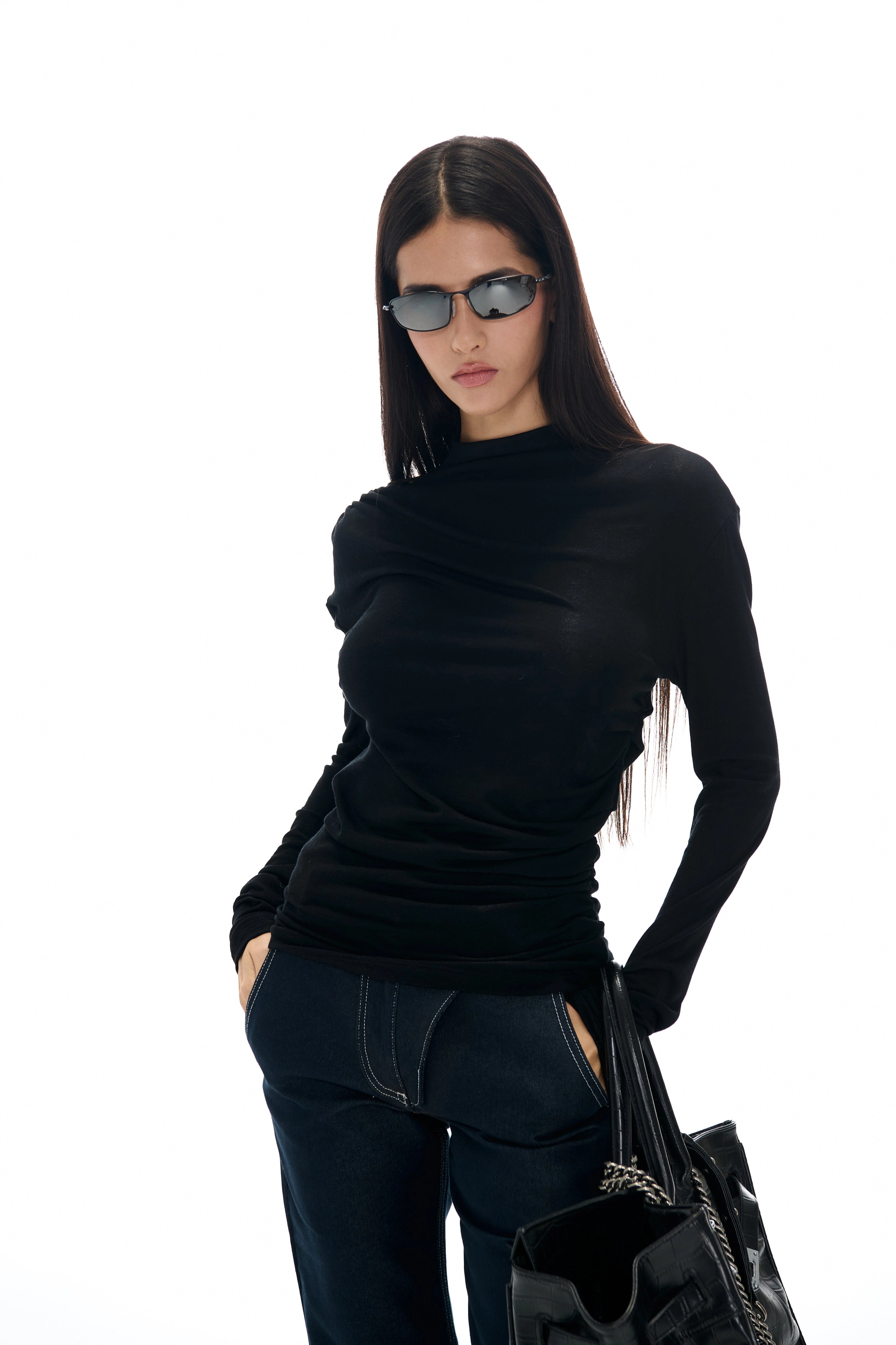 Haut à manches longues en tricot à col haut