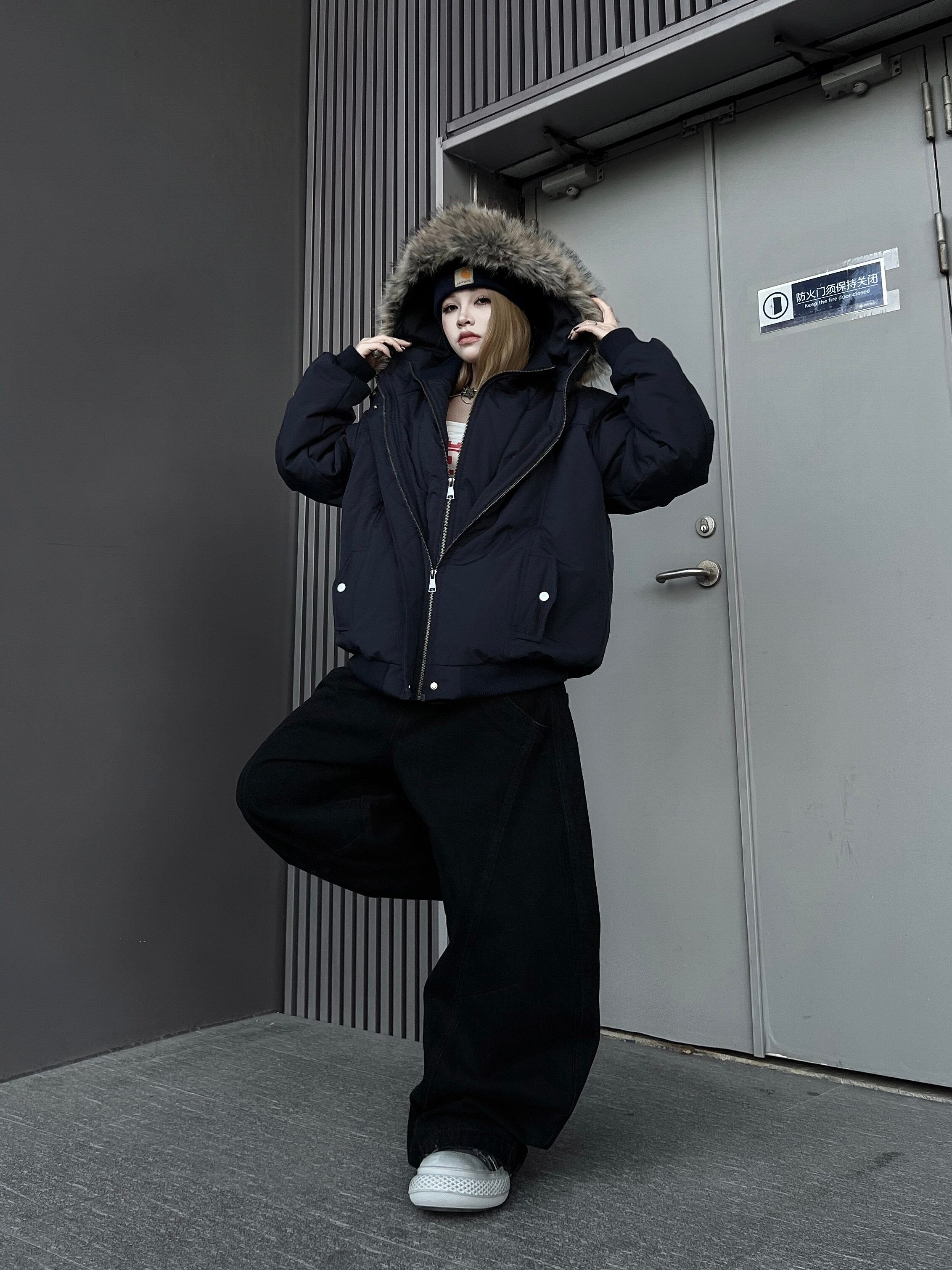 Men's Double-Hood Faux-Fur Thick Puffer Jacket