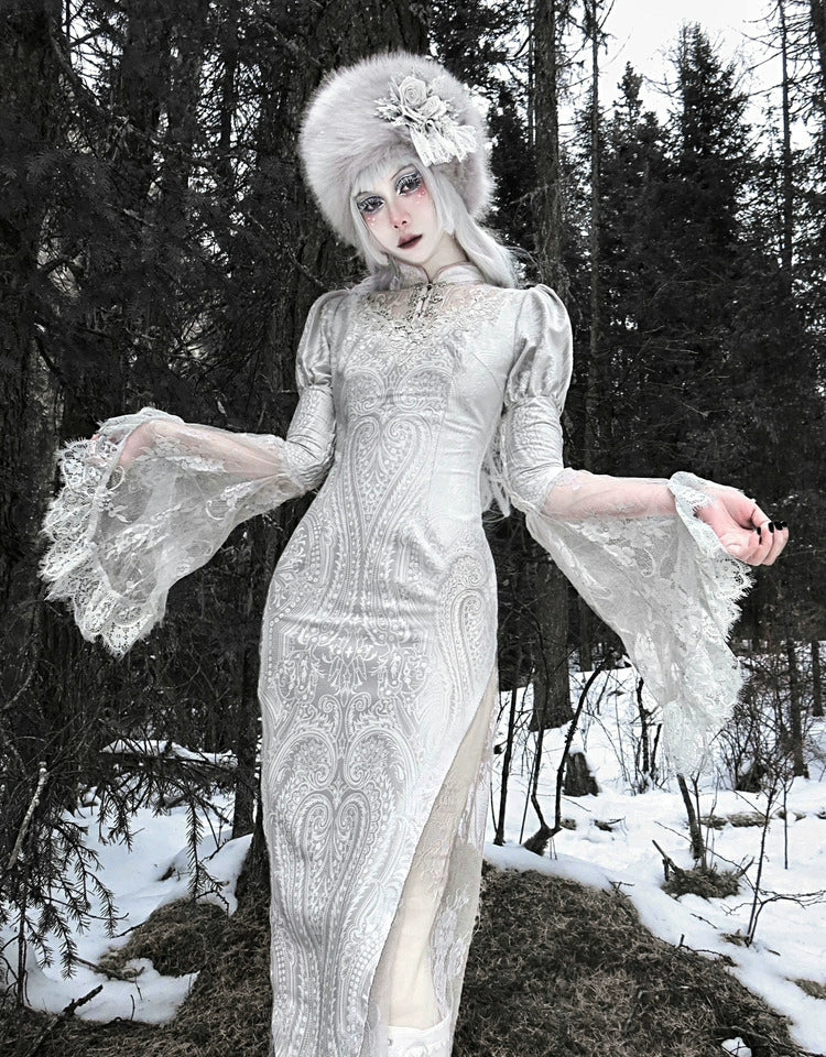 Vintage White Lace Angel Sleeve Dress