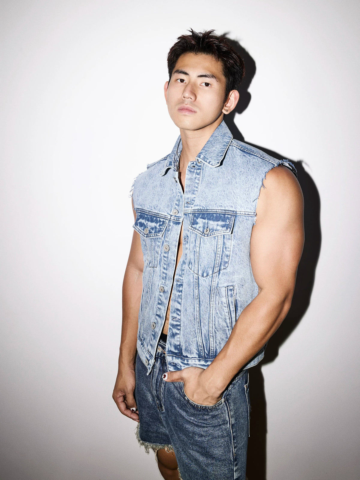Raw Edge Acid Wash Denim Vest