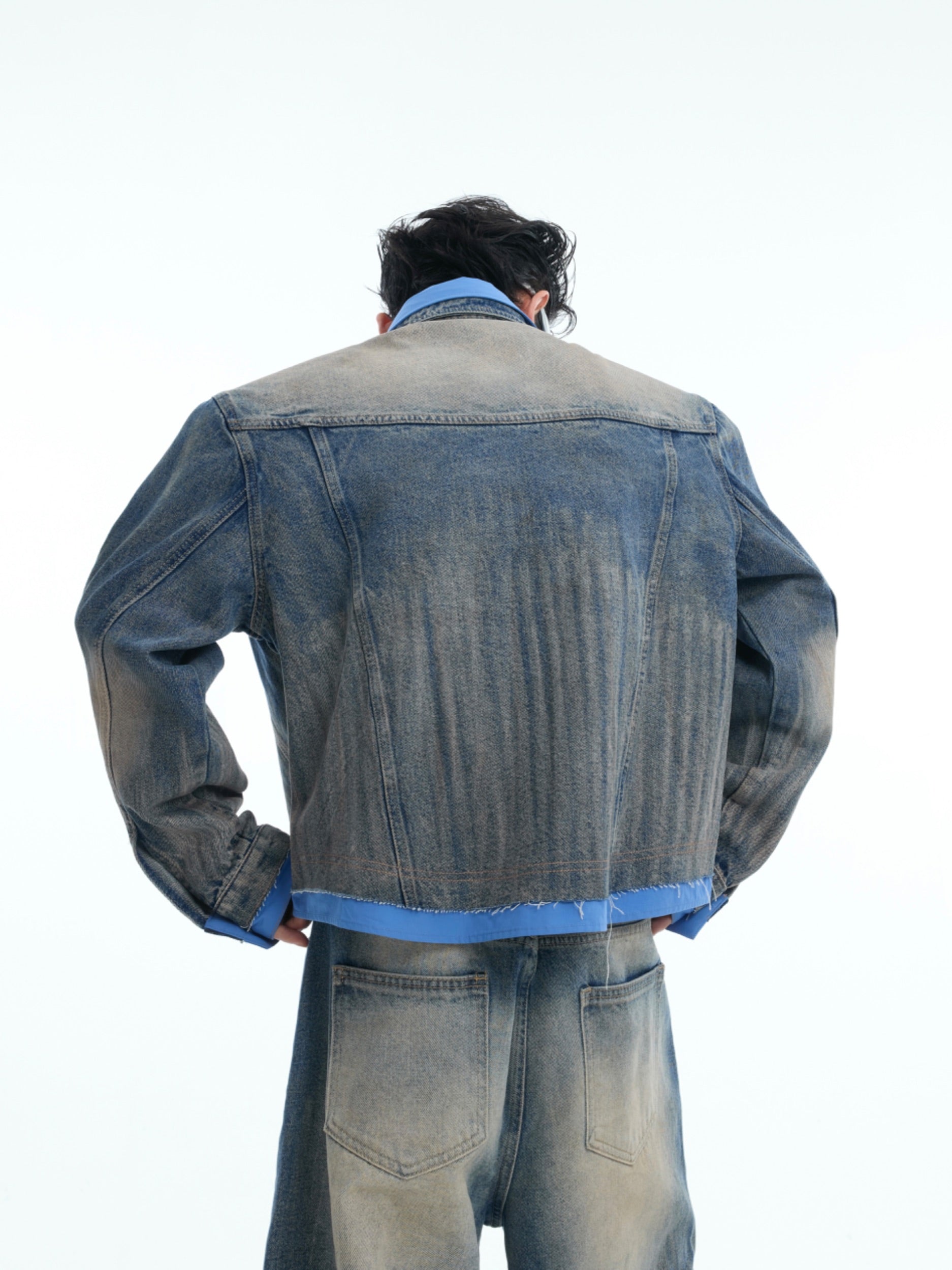 Layered Deconstructed Denim Trucker Jacket