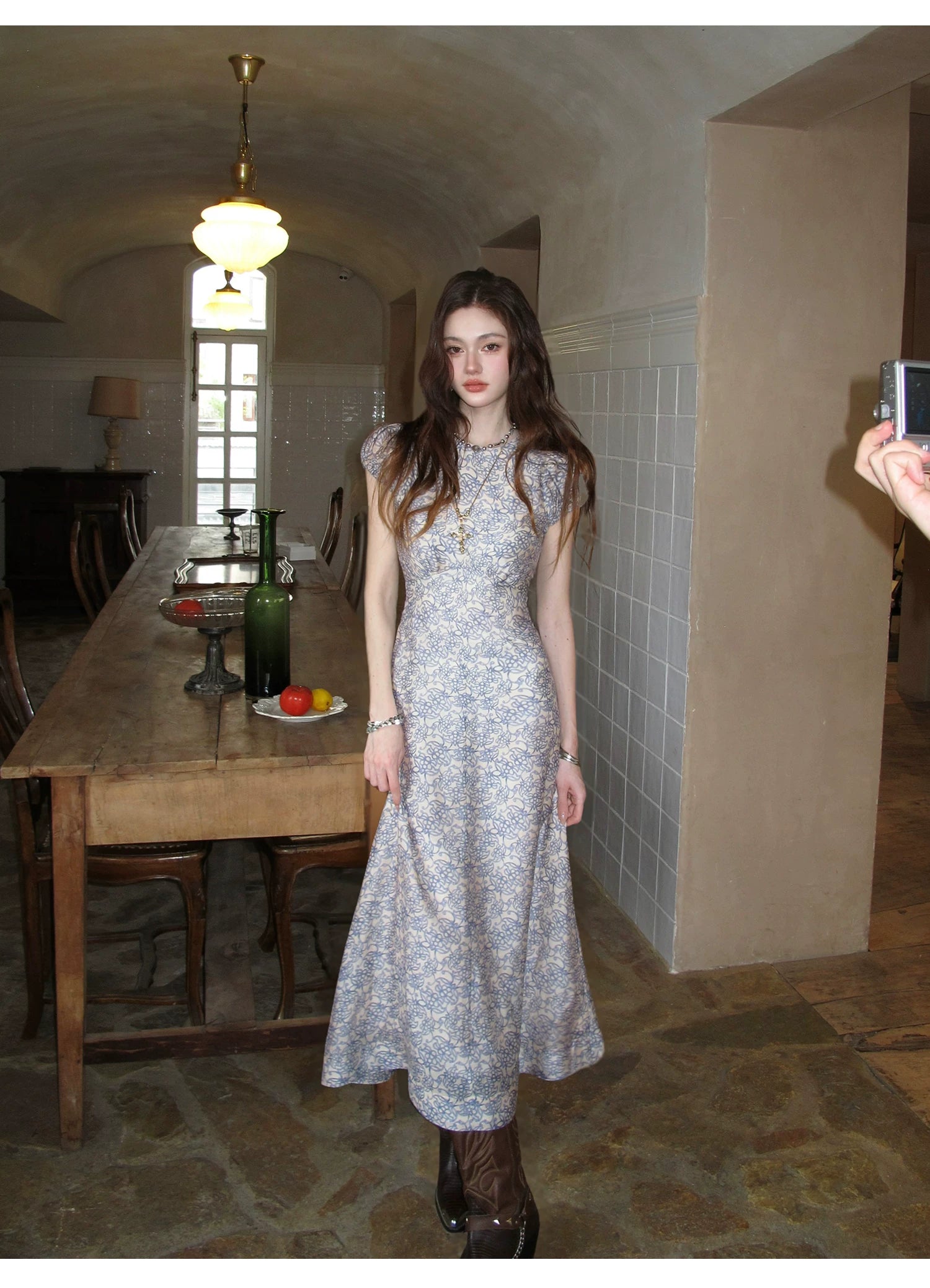 Mist Petal Lace Column Dress