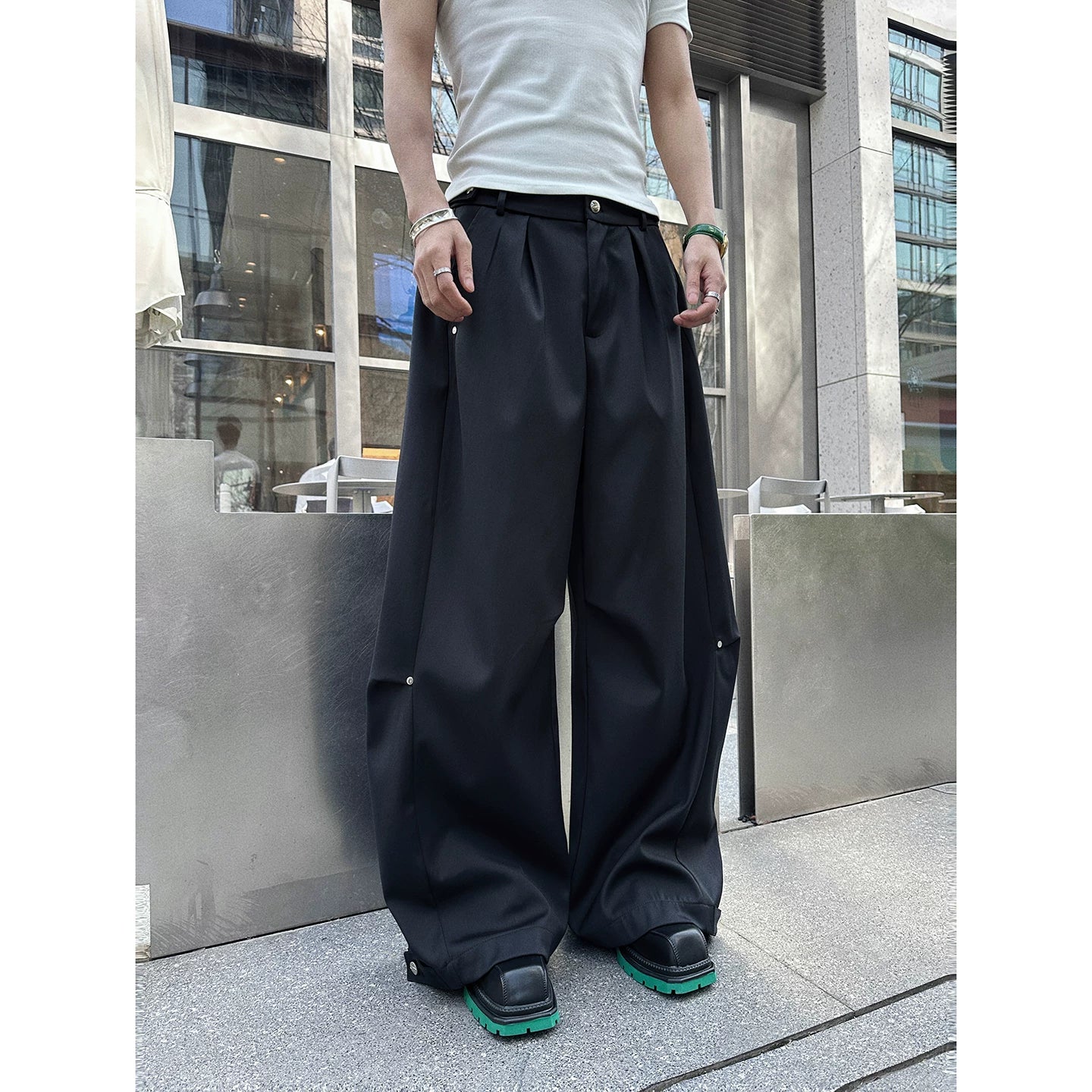Monolith Drift Snap-Pleat Wide Trousers