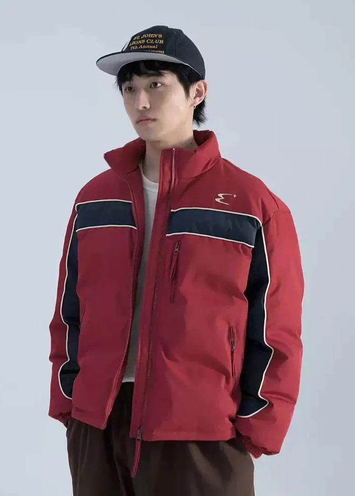 Boxy Puffer Jacket with Color Blocks - chiclara