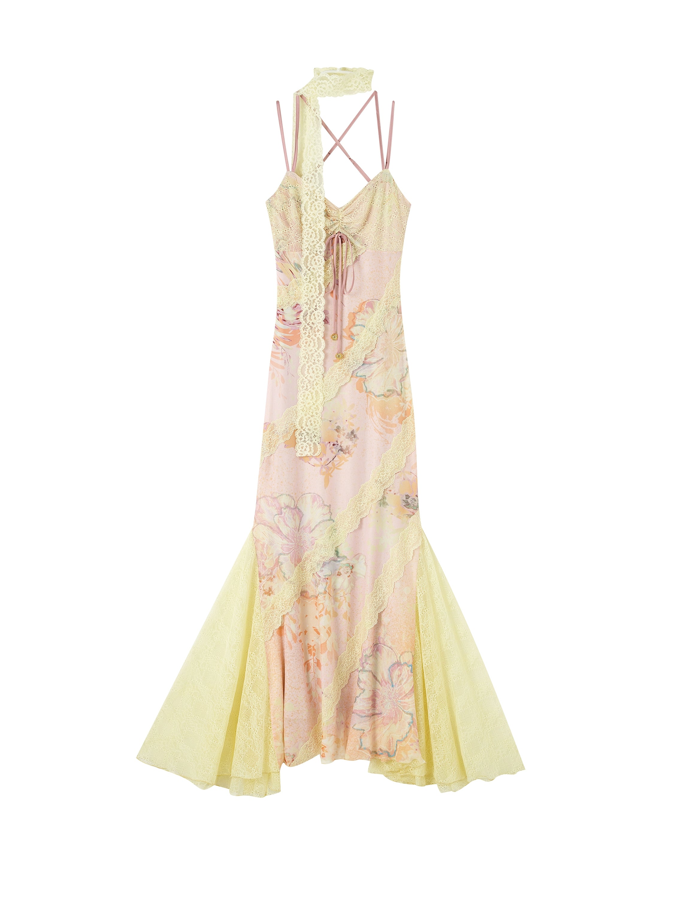 Floral Lace-Trim Fitted Mermaid Slip Dress