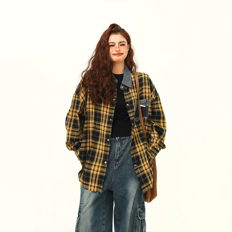 Plaid Patchwork Shirt Jacket
