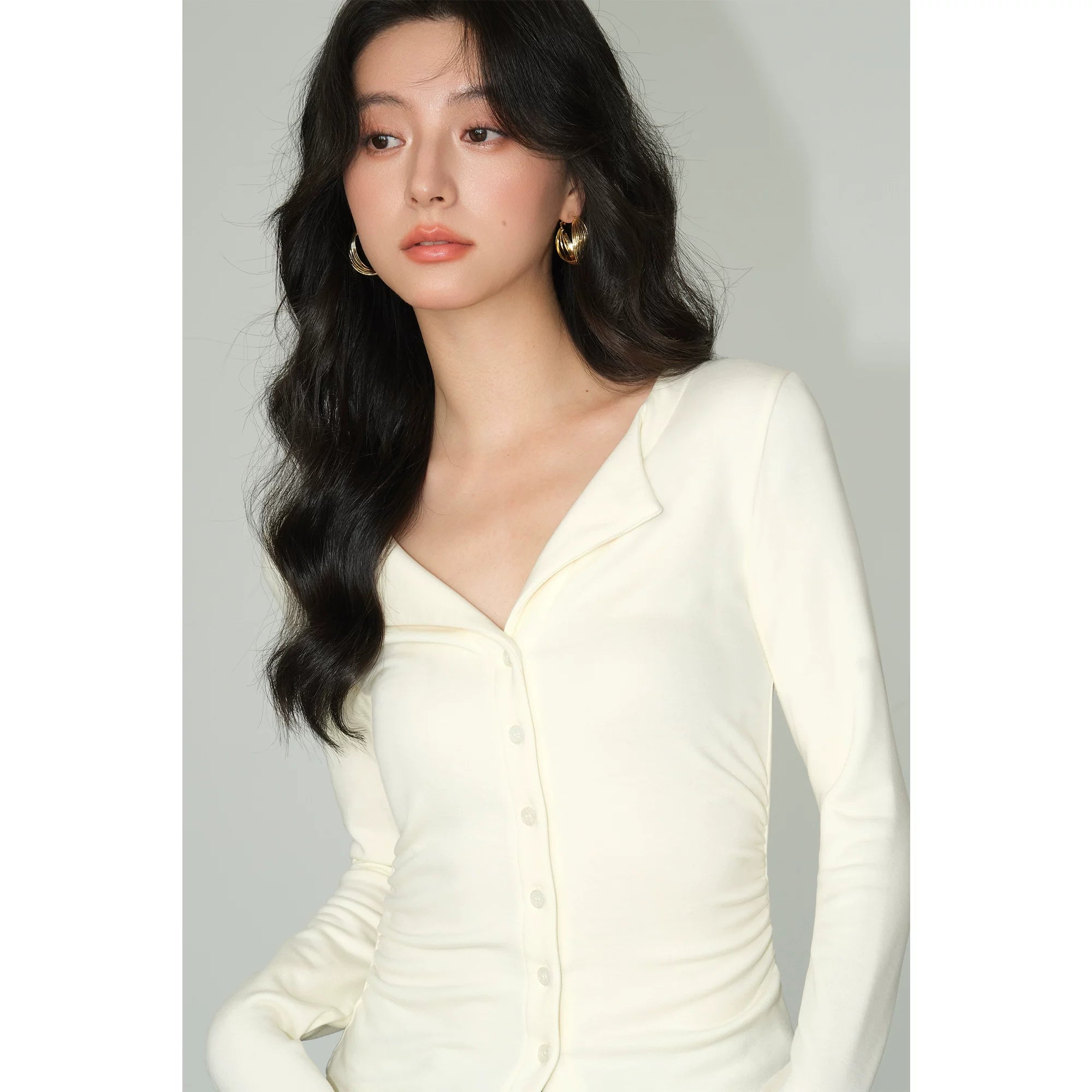 Collar Sculpted Button Cardigan