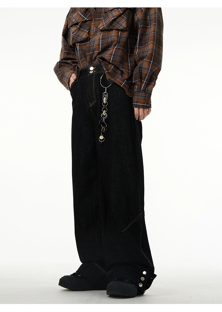 Wide-Leg Jeans with Cuffed Hems and Button Details