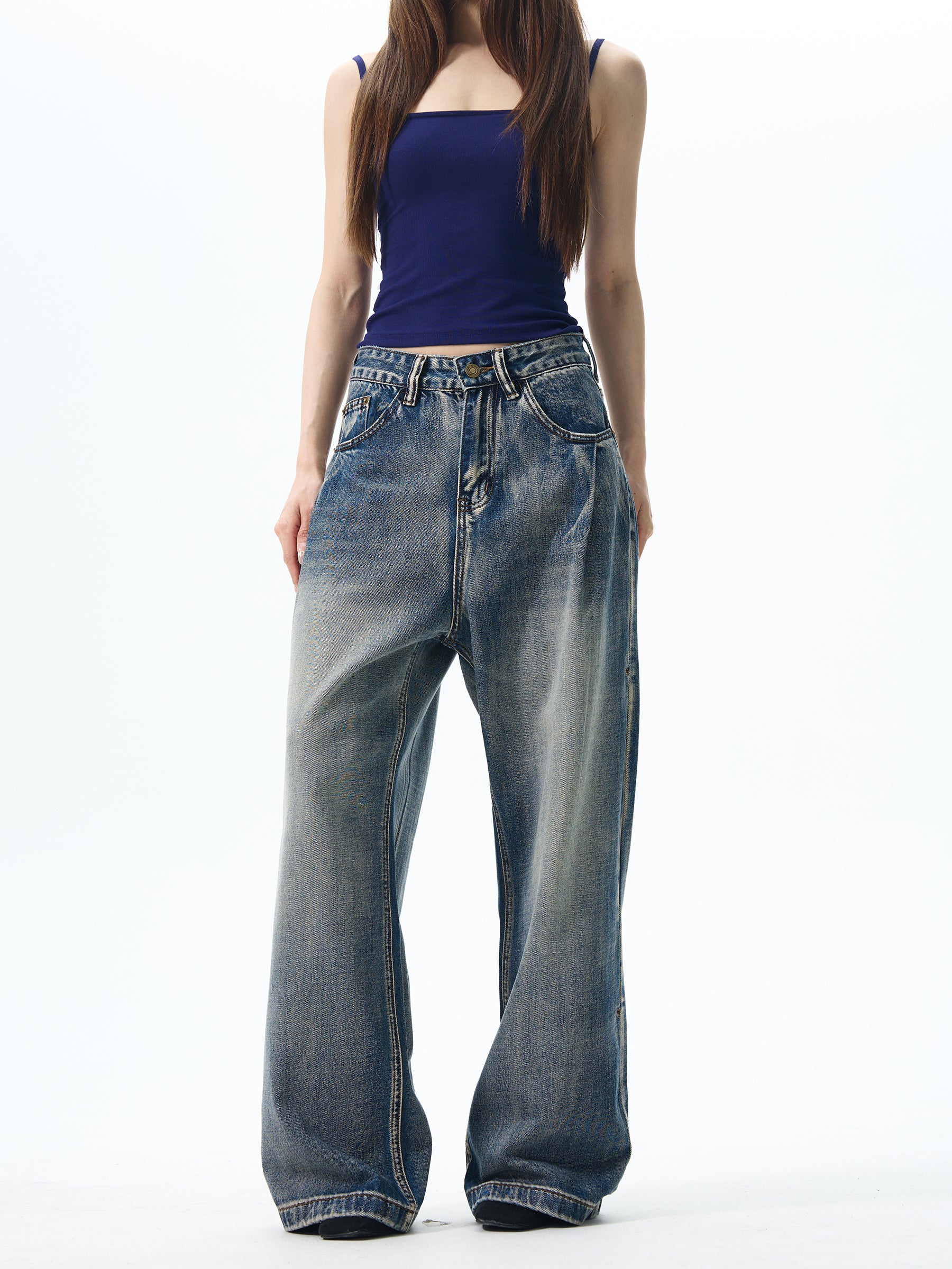 Relaxed Fit Faded Wide Leg Jeans