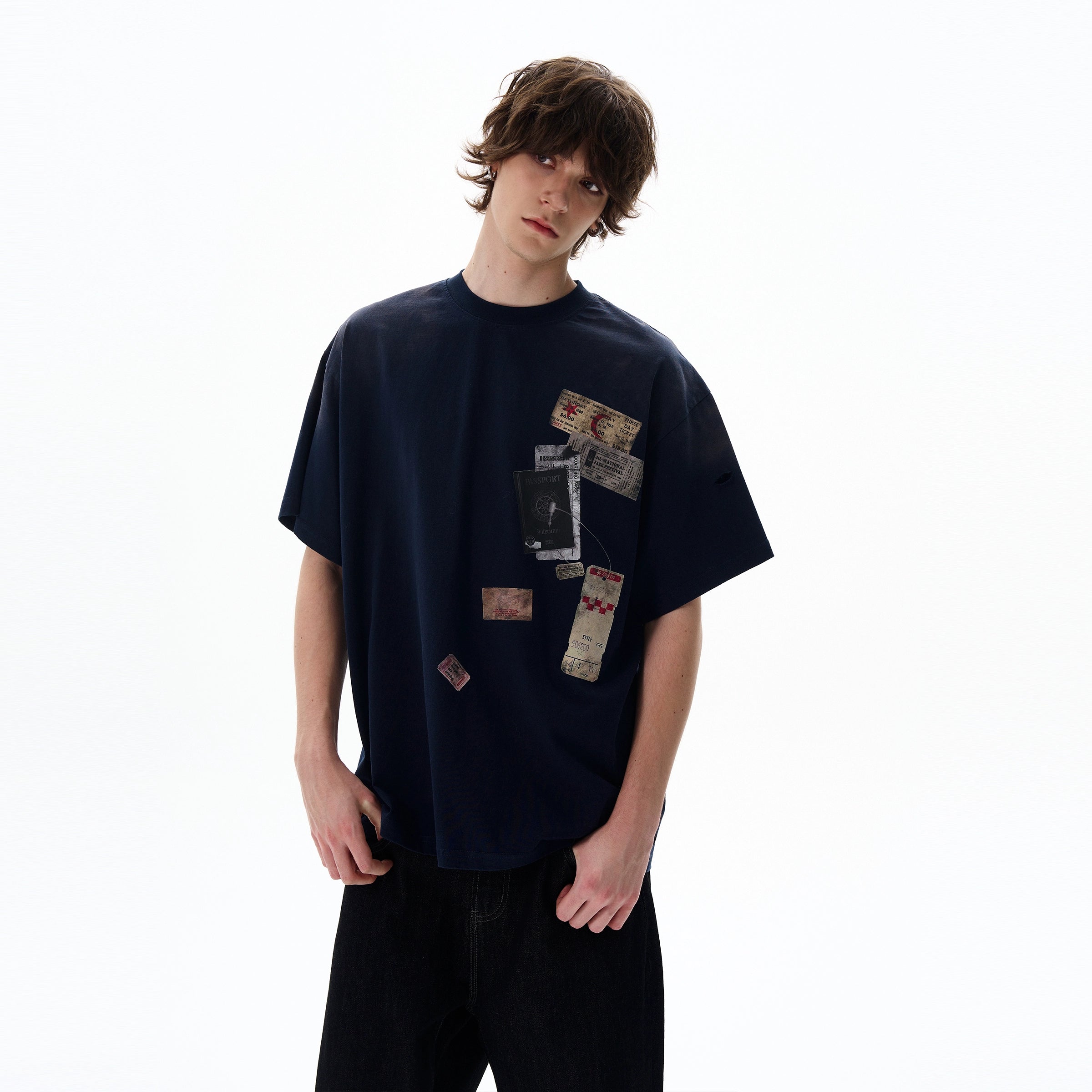 Passport Stamp Graphic Oversized T-Shirt