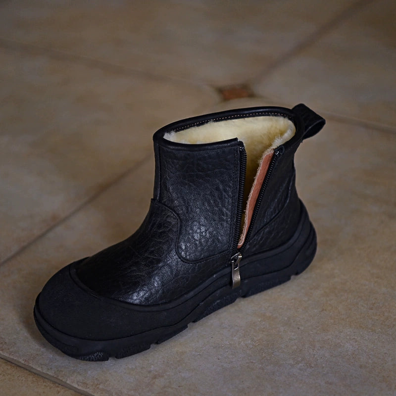 Black Shearling-Lined Winter Boot with Zipper