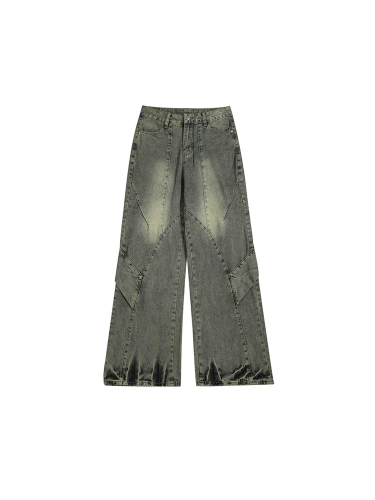 Diagonal Panel Wide Leg Jeans
