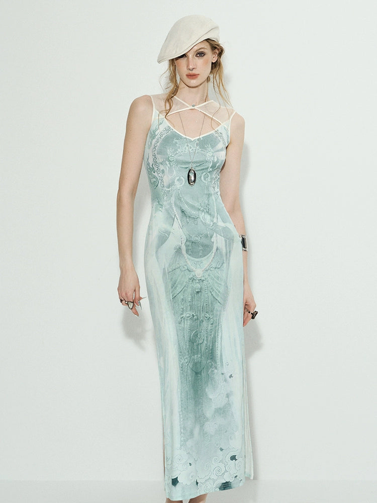 Green Floral Embroidered Slip Dress