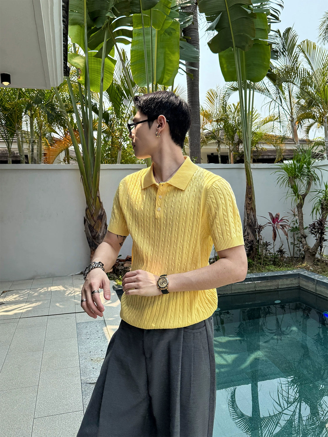Sunlit Cable Knit Polo