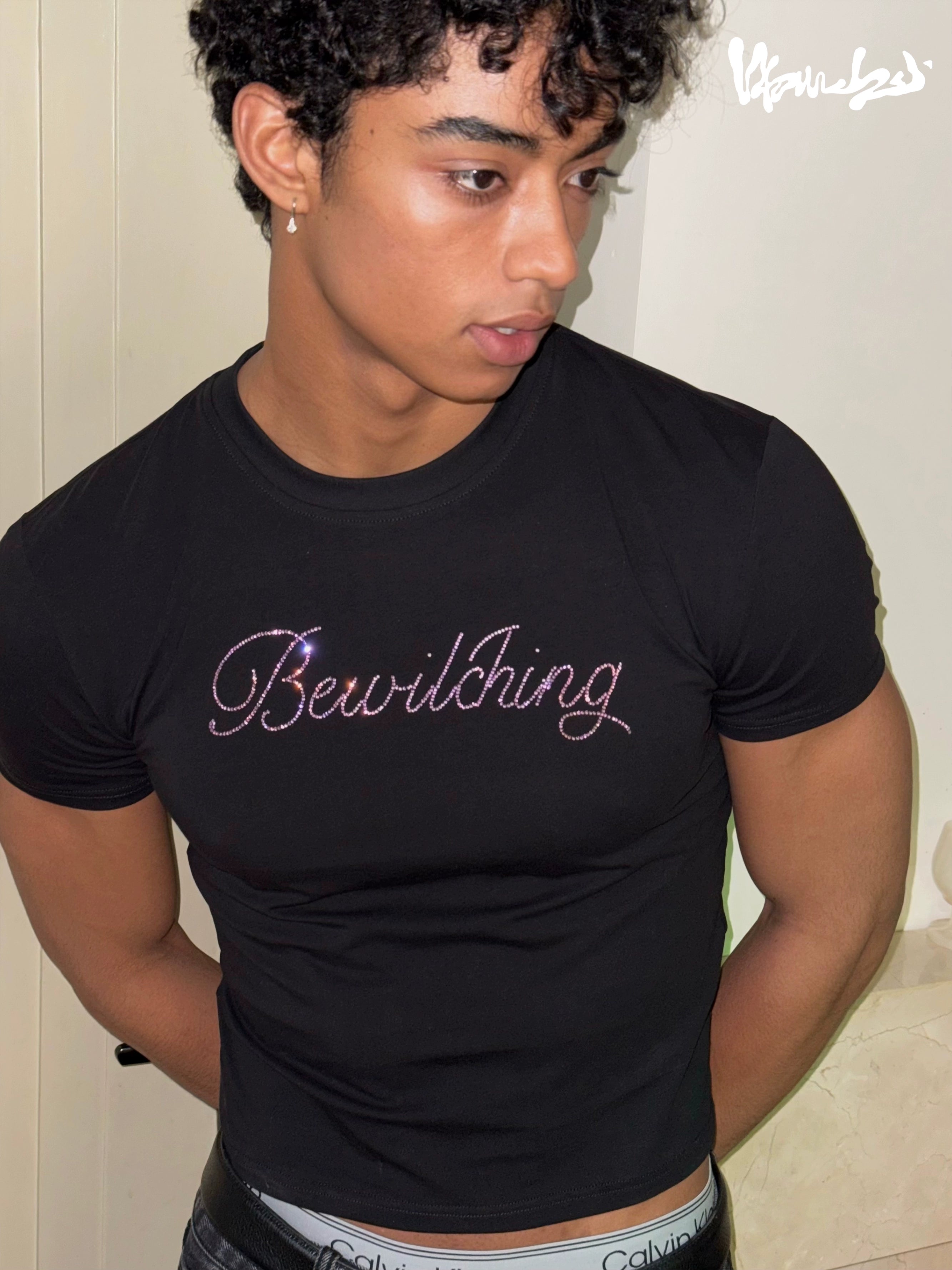 Black Fitted Gradient Letter T-Shirt