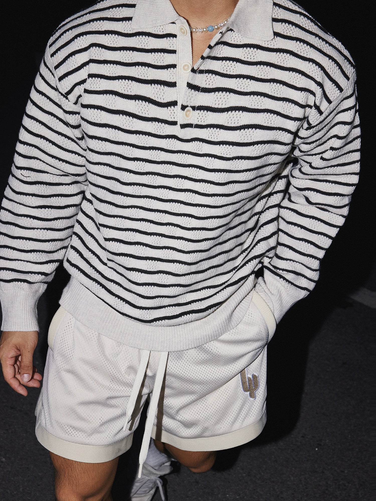 Monochrome Wave Knit Rugby Shirt