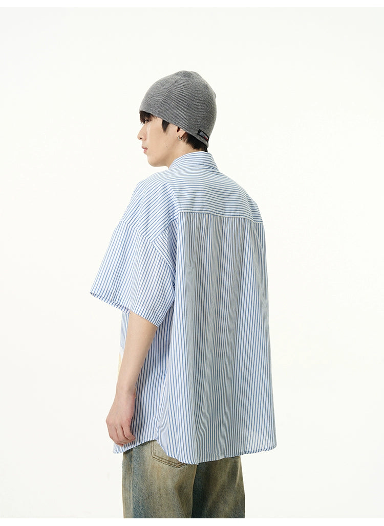 Striped Dove Print Button Up Shirt
