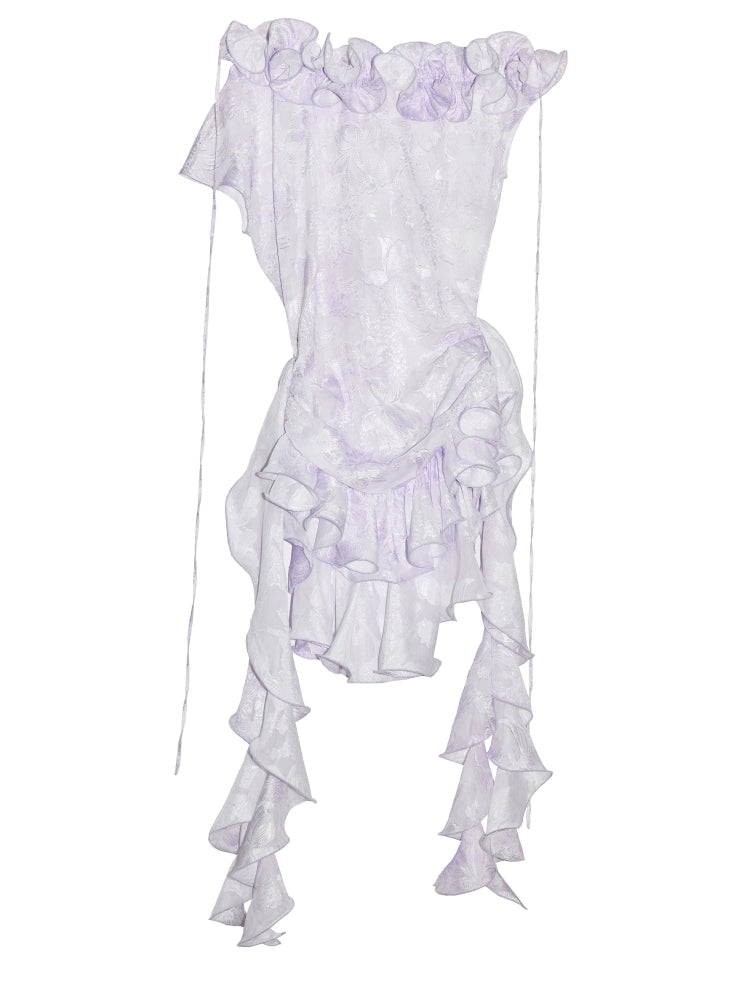 Off-Shoulder Ruffled White Lace High-Low Dress