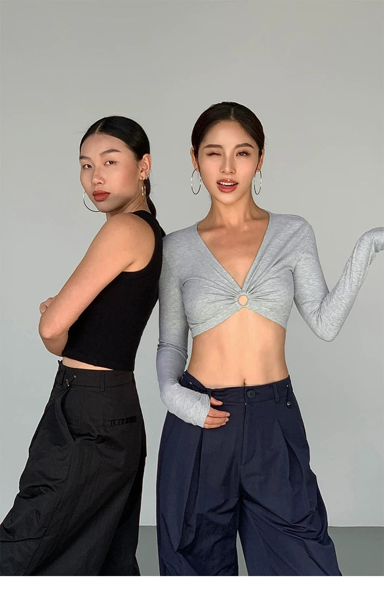Ring Detail Plunge Crop Top