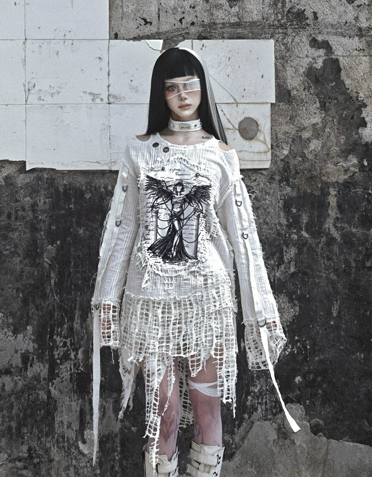 Gothic Angel Distressed Lace Sweater