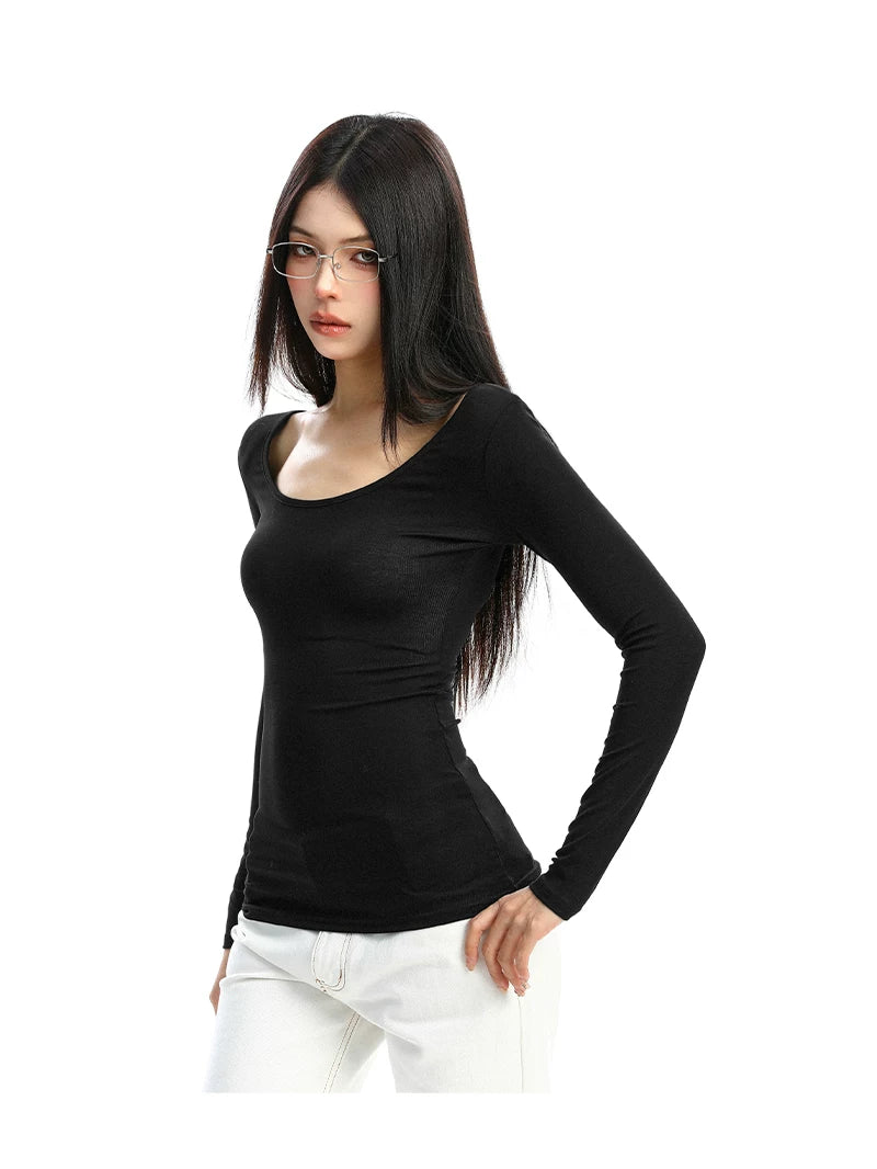 Lace Veil Scoop Neck Long Sleeve Top