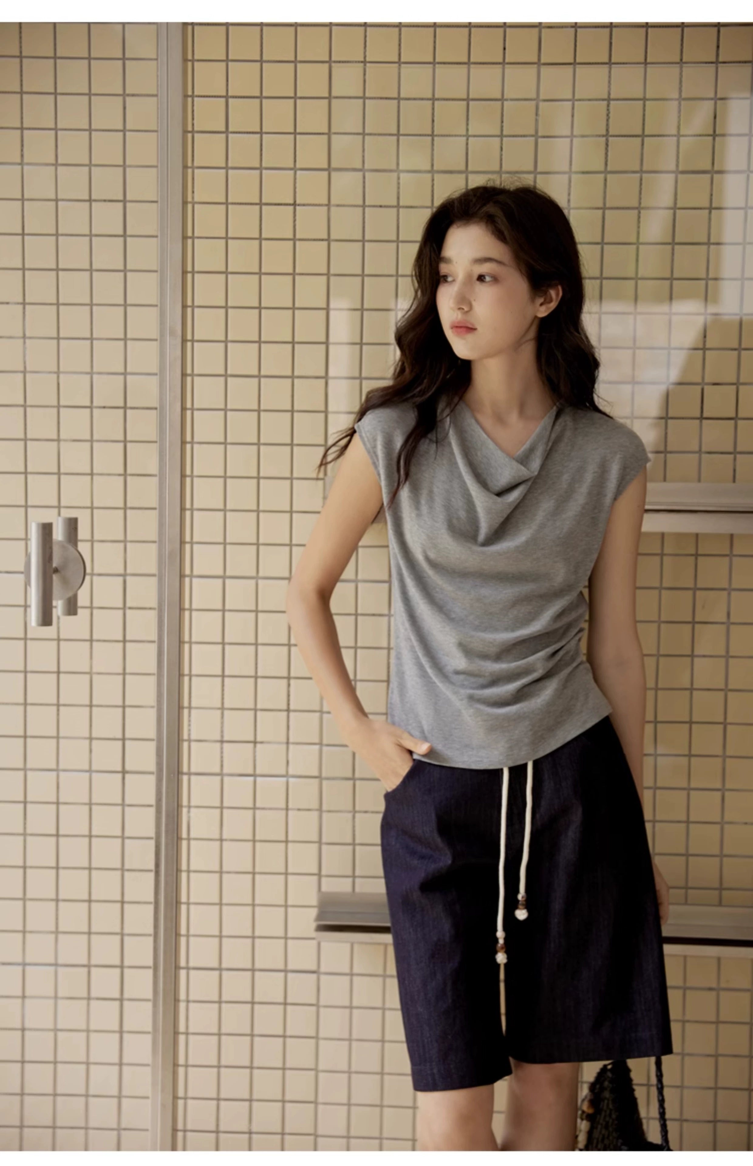 Cowl Neck Cap Sleeve Top