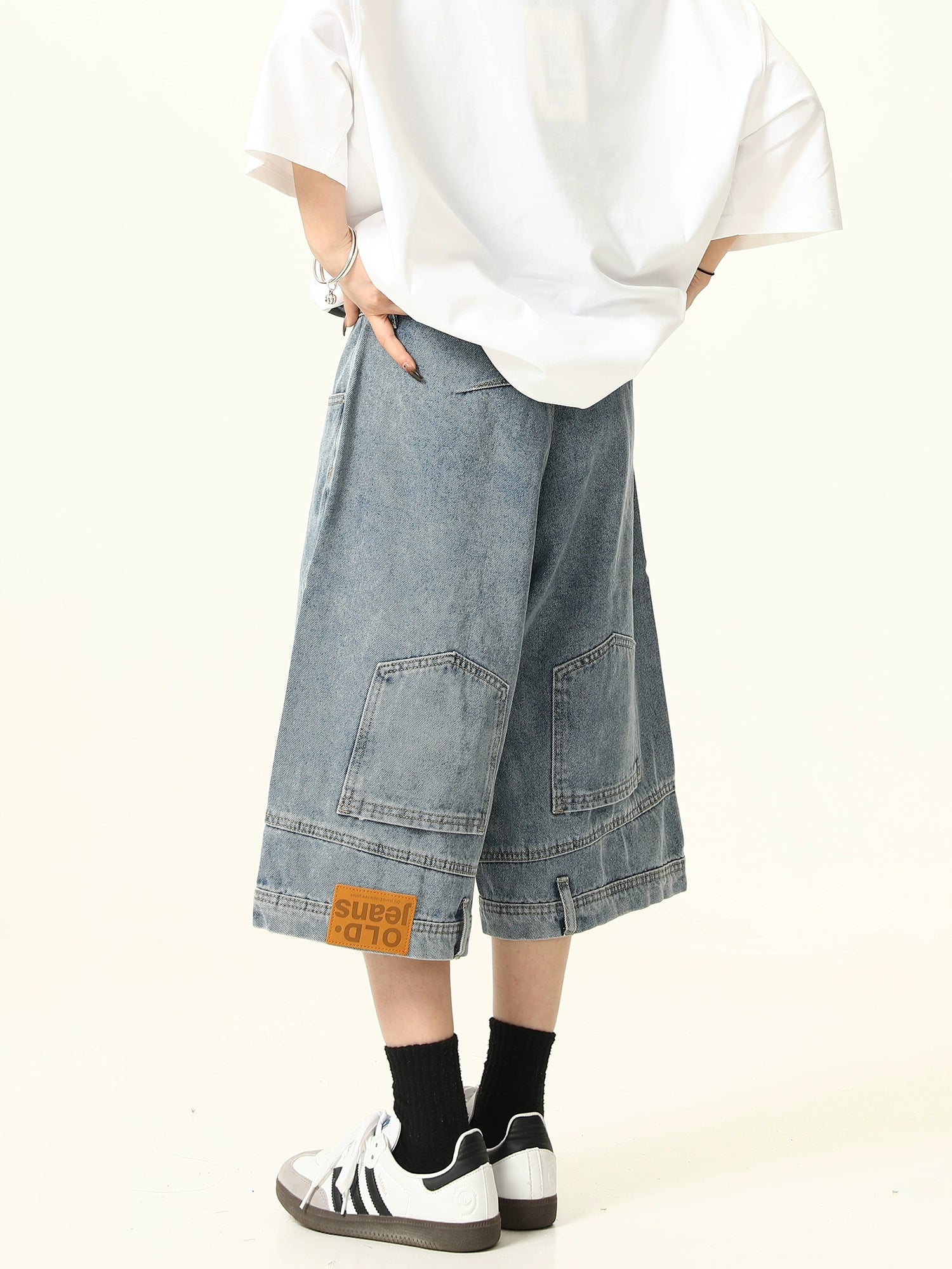 Wide-Leg Denim Culotte Shorts