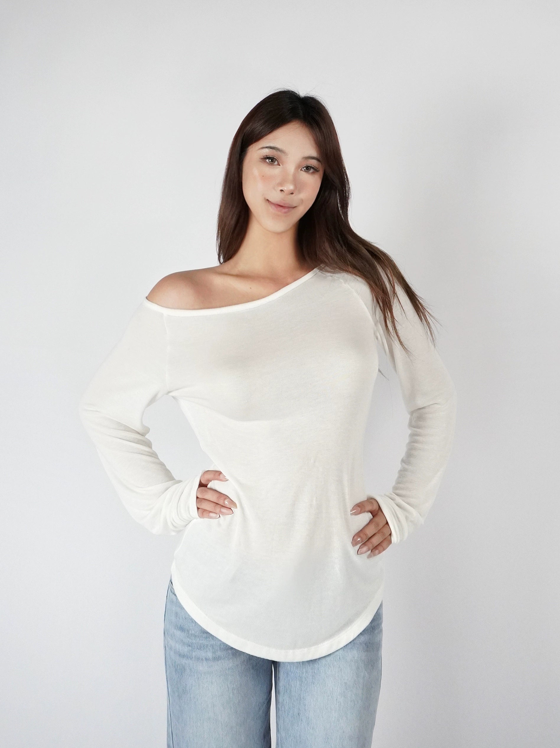 Slim-Fit Off-Shoulder Long-Sleeve Top