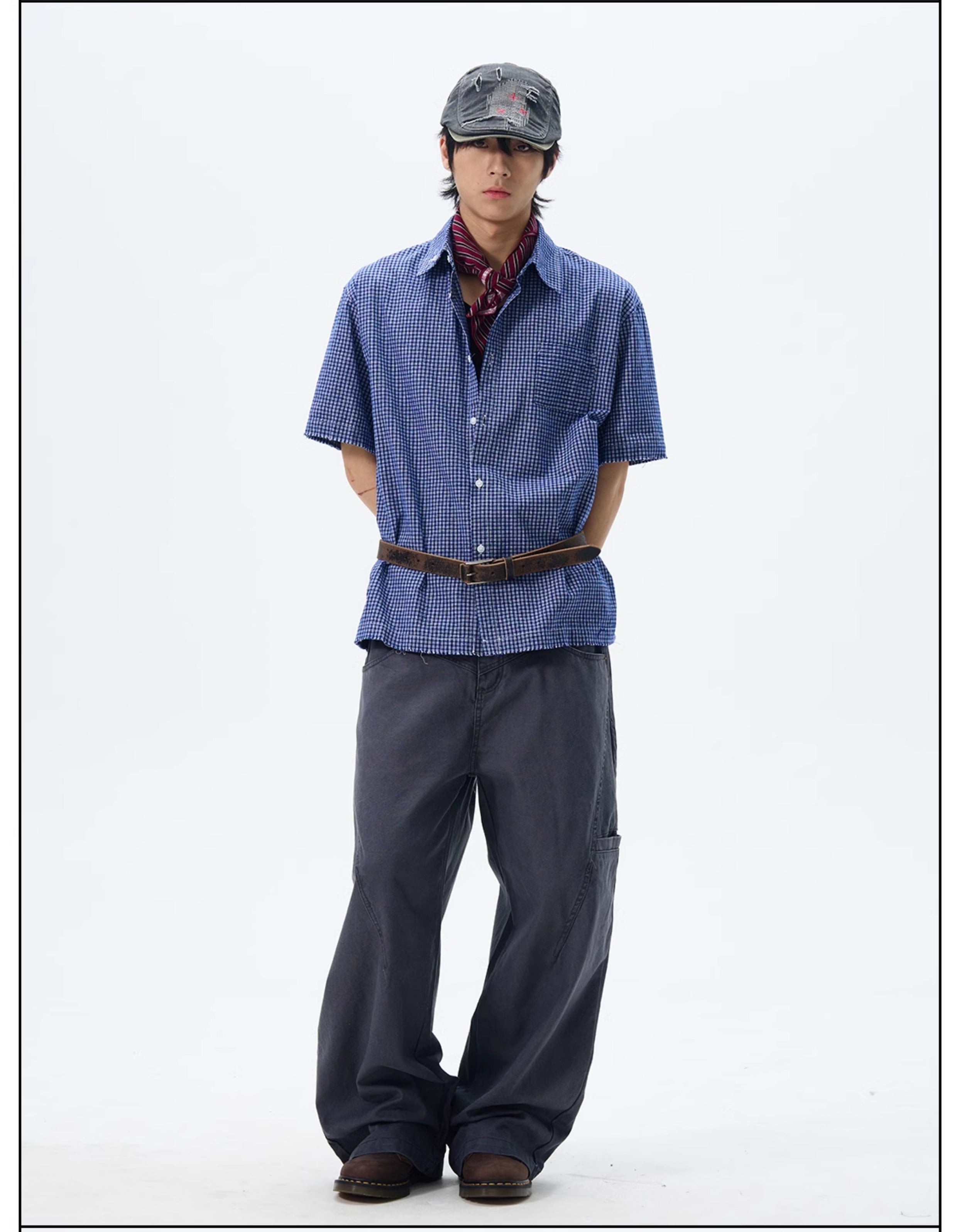 Blue Gingham Check Cotton Shirt