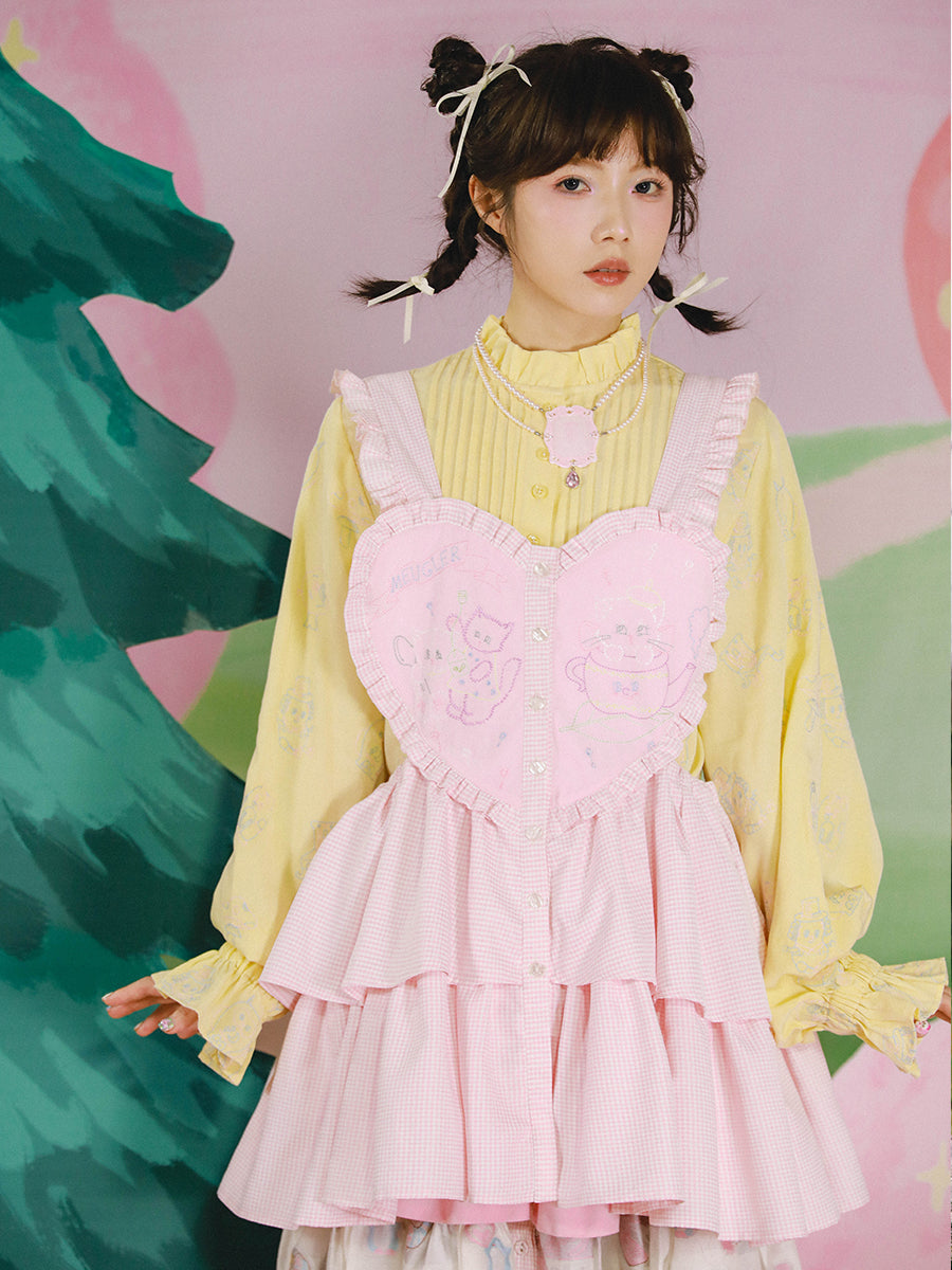 Pink Heart Ruffle Tiered Pinafore Dress