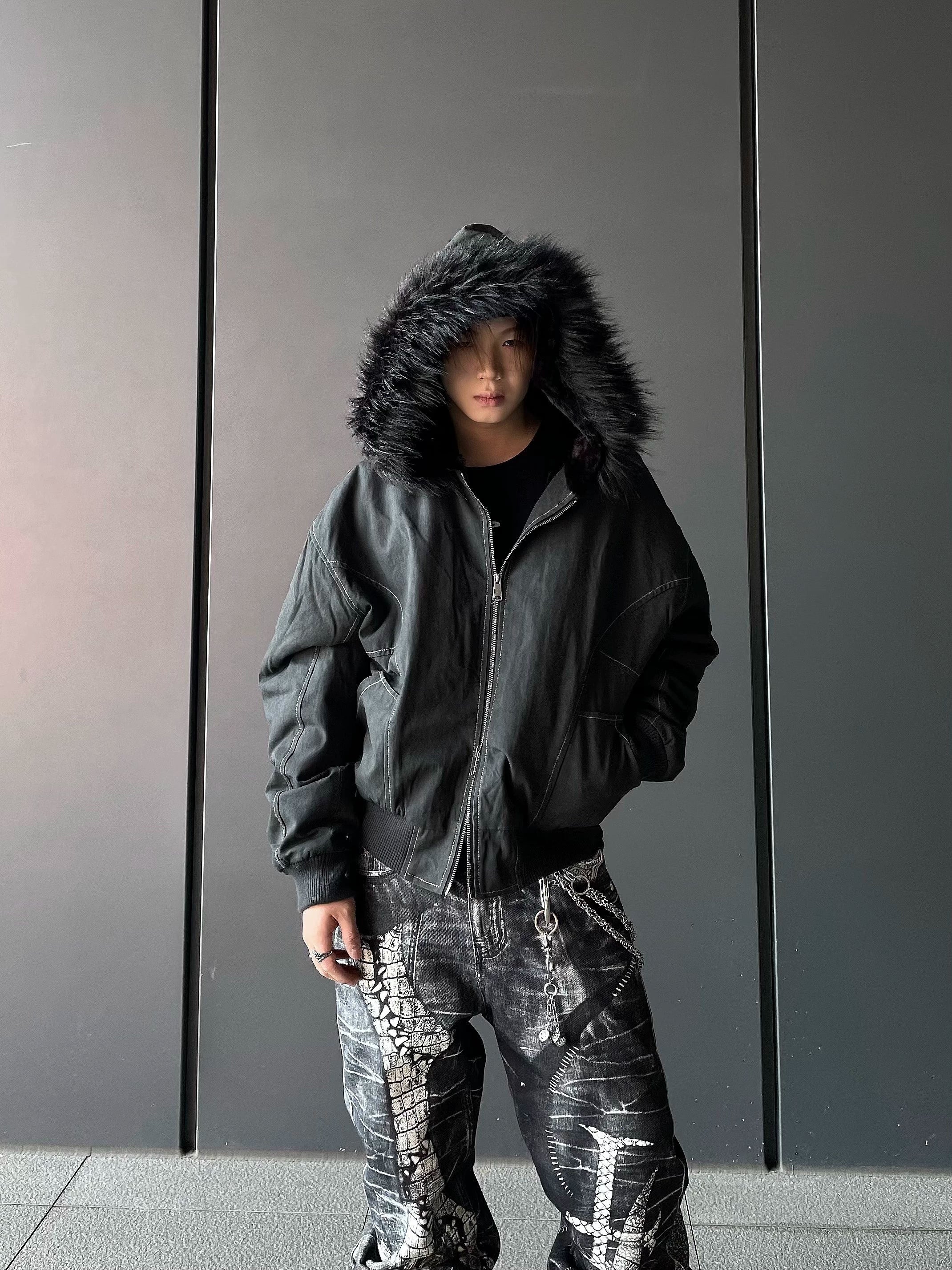 Nightfall Luxe Fur Hood Bomber Jacket