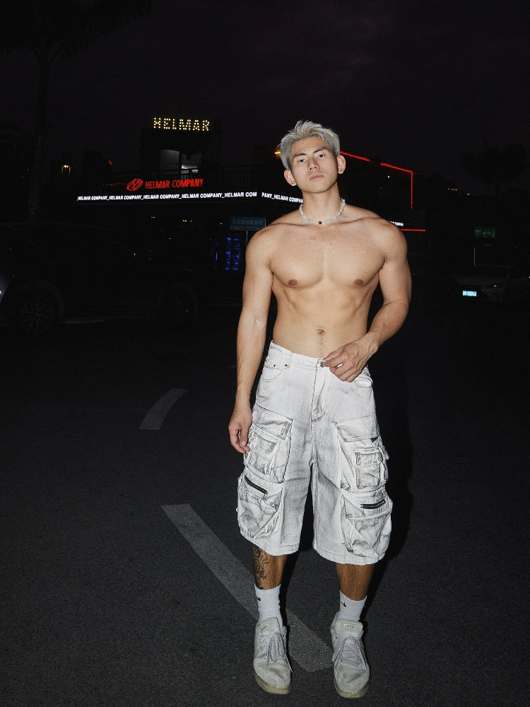 White Multi-Pocket Cargo Shorts