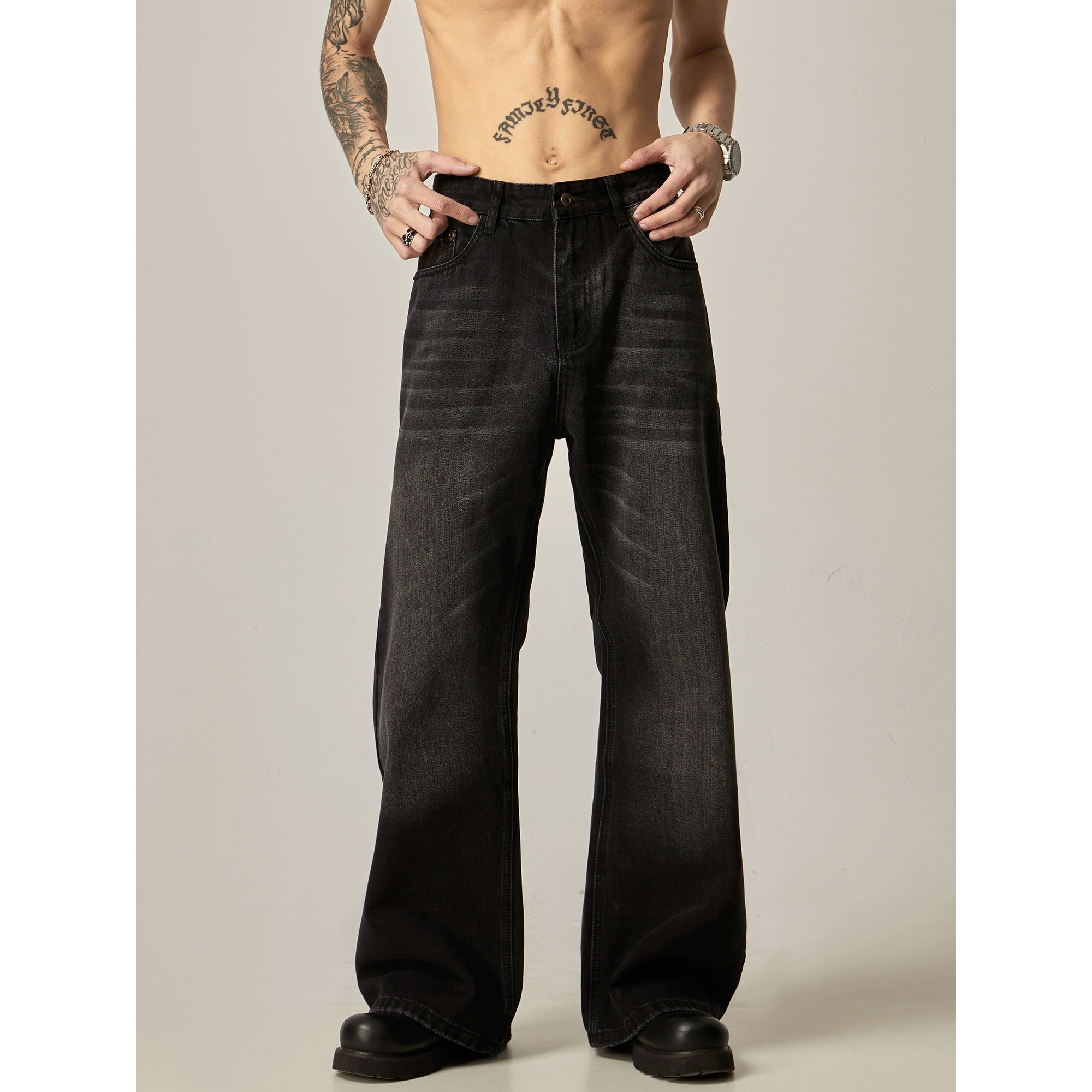 Black Baggy Straight Leg Jeans