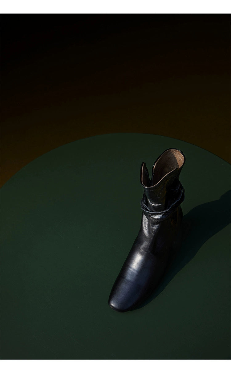 Leather Ankle Boots with Block Heel