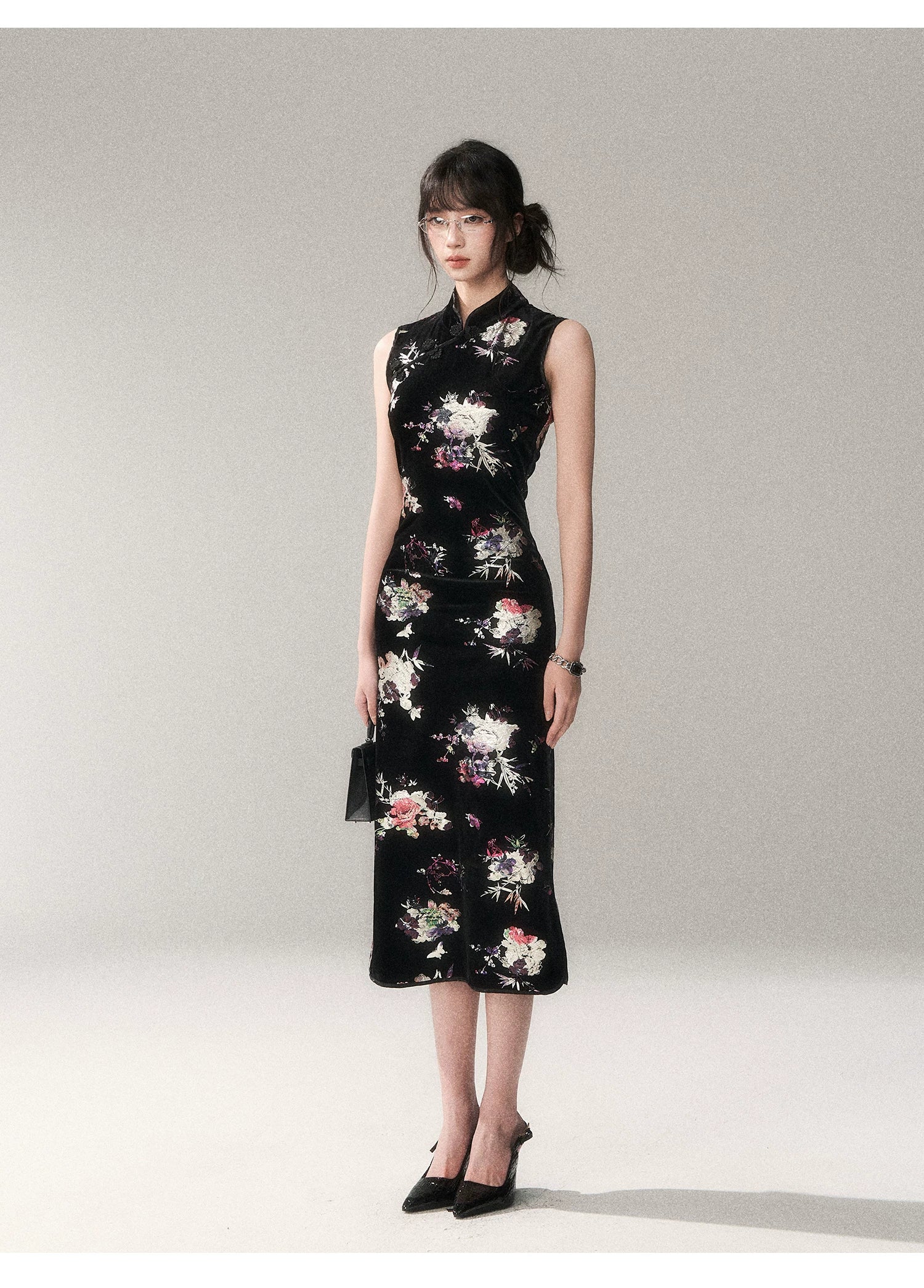 Midnight Peony Cheongsam Dress