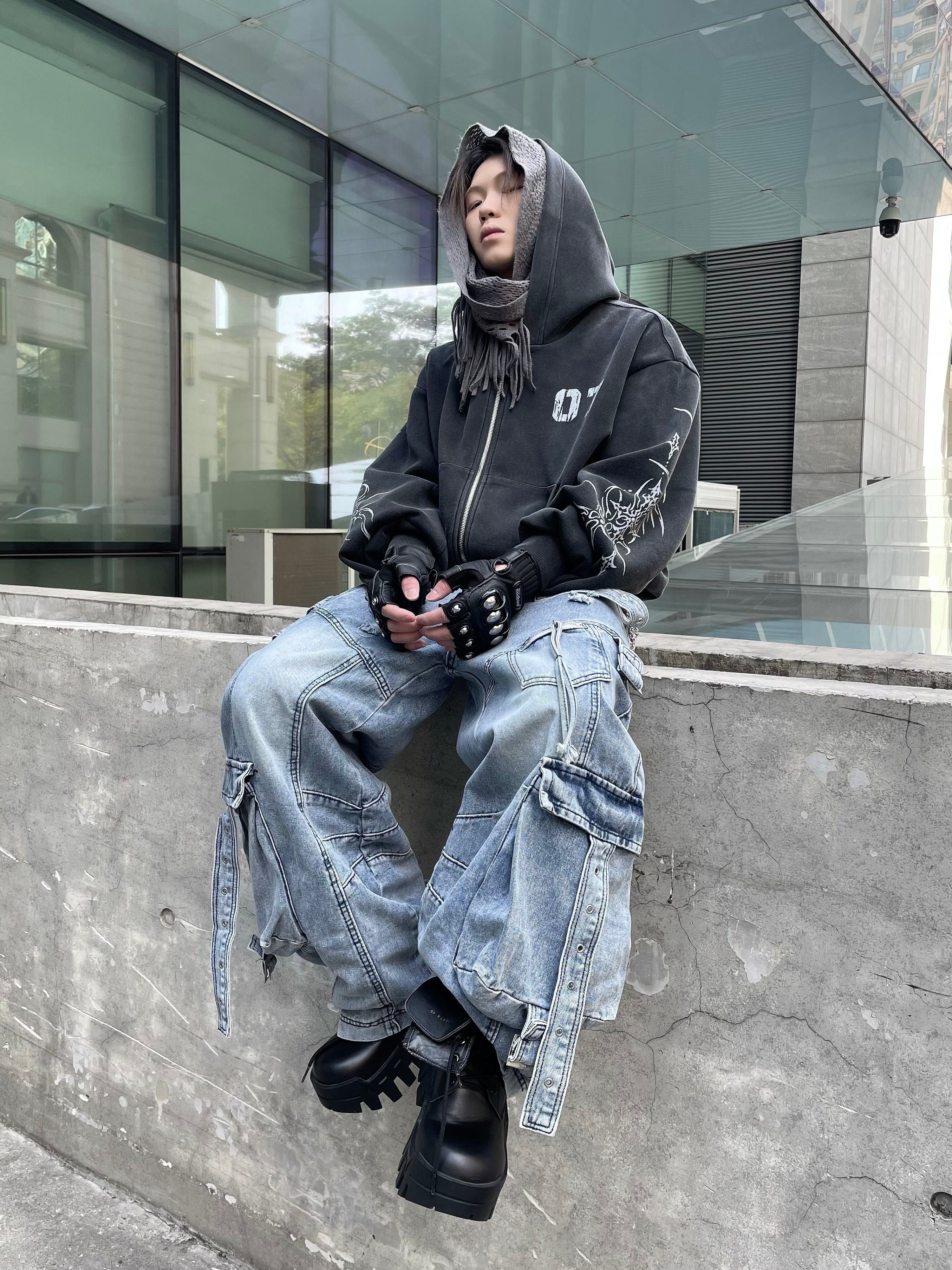 Charcoal "07" Graphic Zip-Up Hoodie