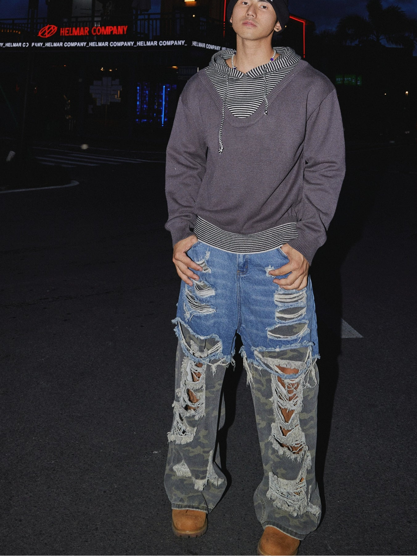 Layered Contrast Stripe Hoodie Sweater