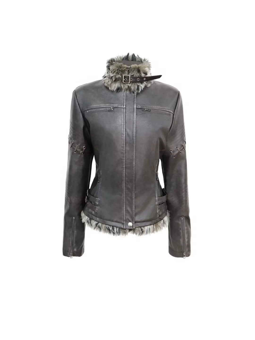 Midnight Frost Faux Fur Trim Moto Jacket