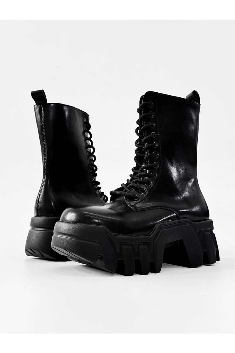 Futuristic Black Zip Platform Combat Boots