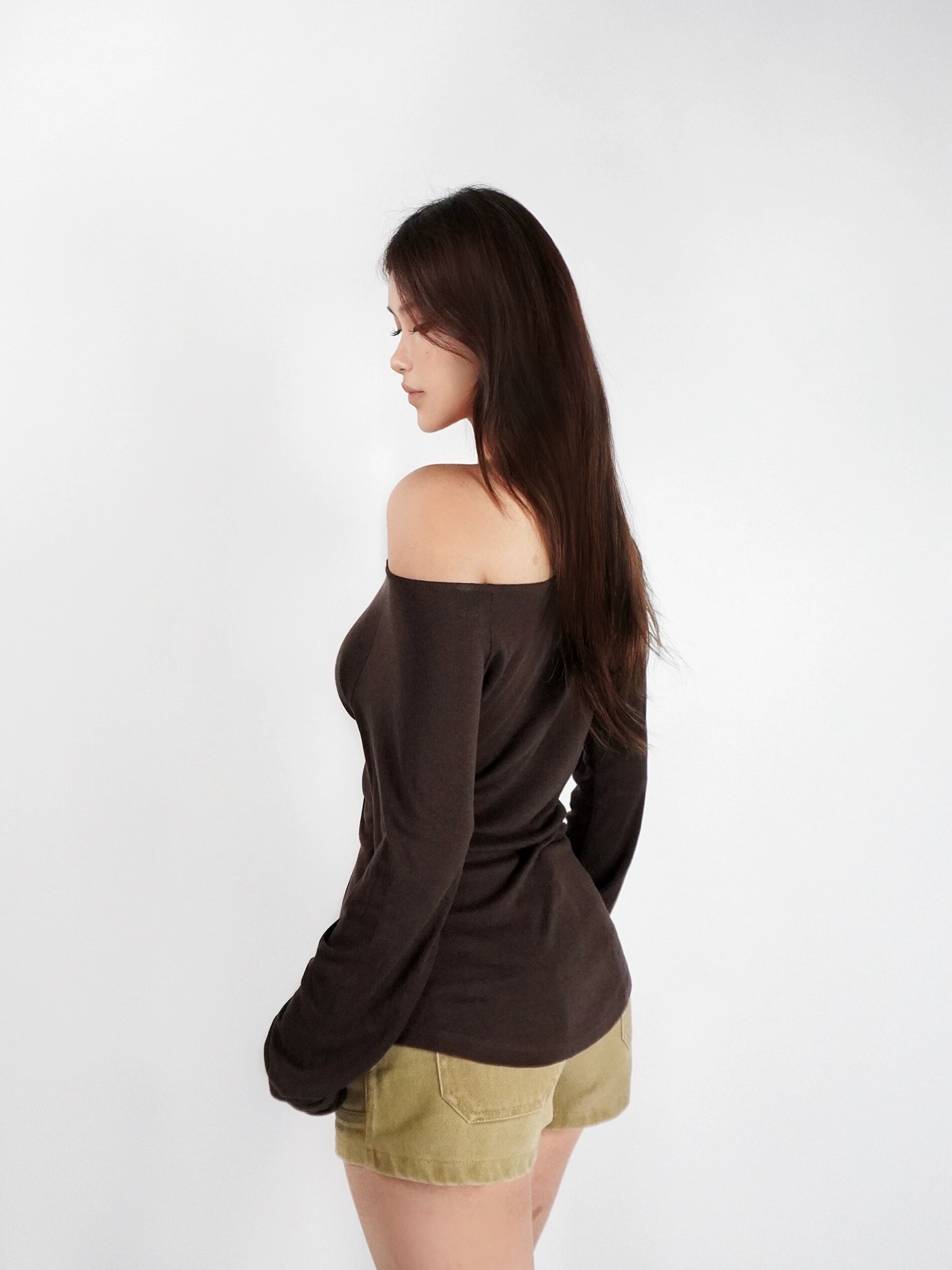 Slim-Fit Off-Shoulder Long-Sleeve Top