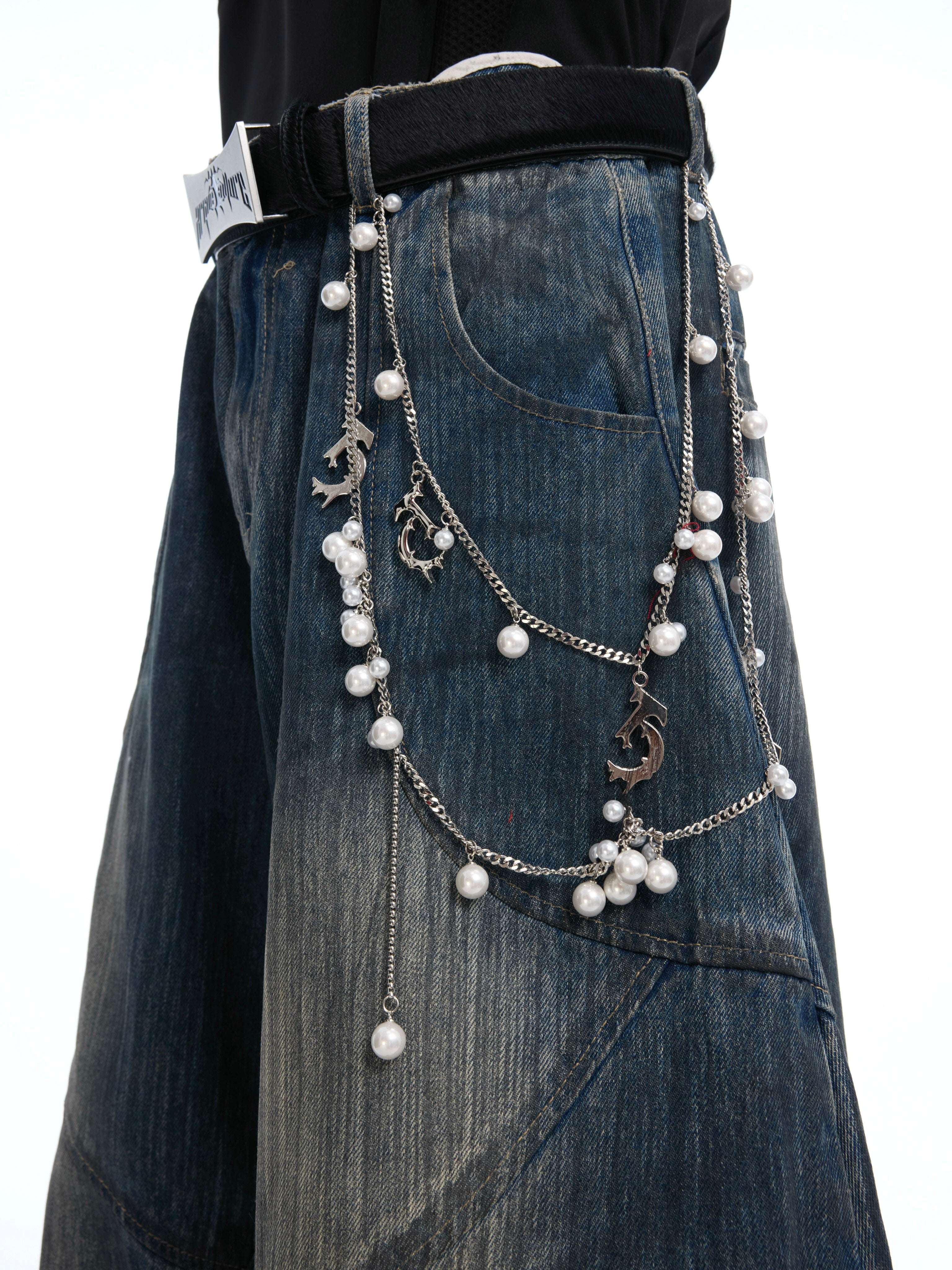 사이드 버튼 디테일이 있는 와이드 레그 배기 진