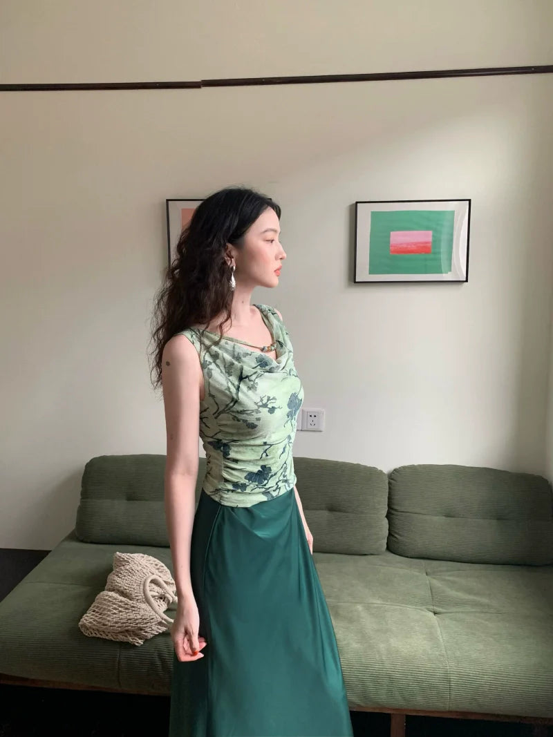 Floral Cowl Neck Tank Top